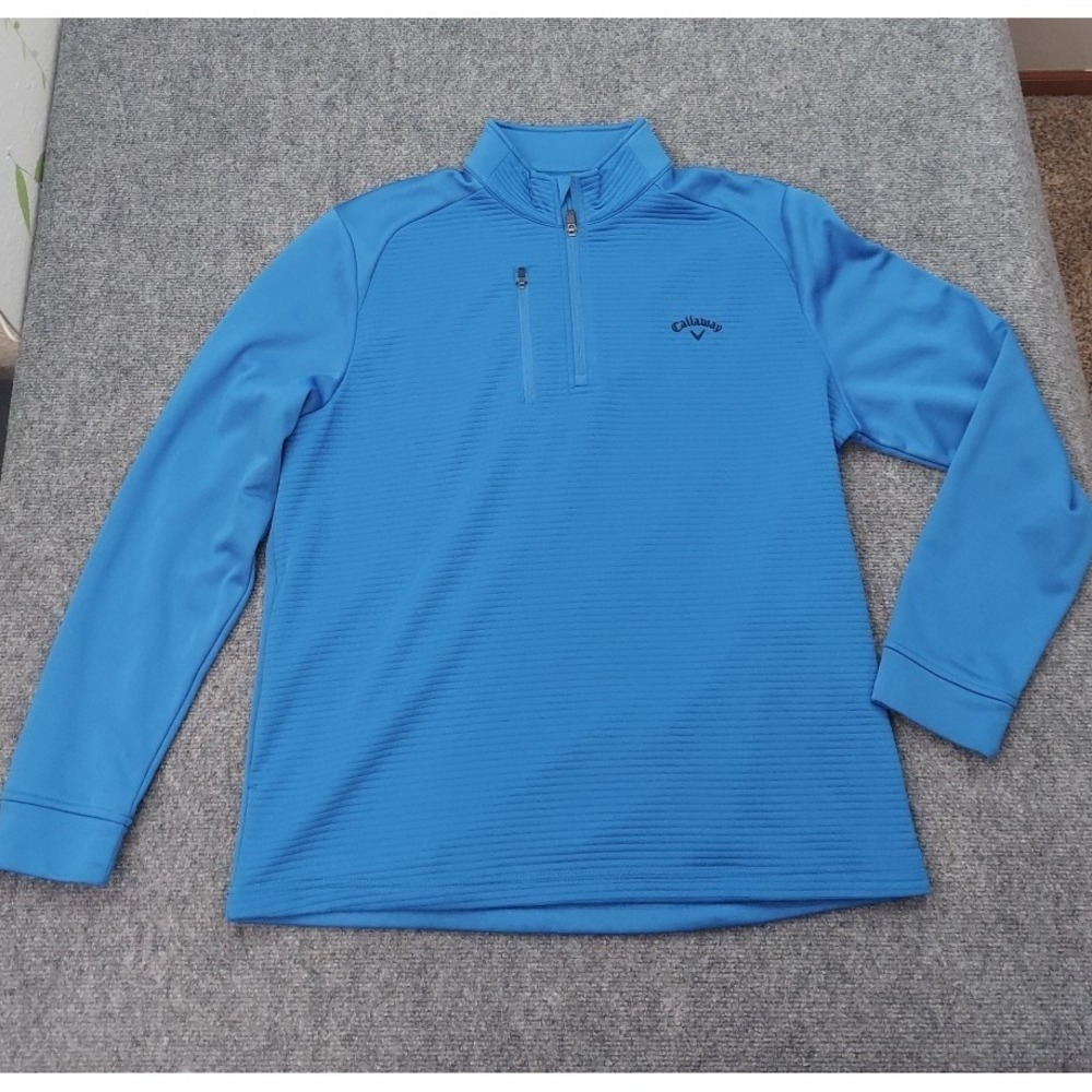 Callaway‎ Golf Pullover Sweater Mens Large Blue 1/4 Zip Tech Pocket Logo Outdoor